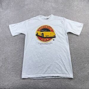 VINTAGE Corvette Shirt Men Medium White Car Assembly Plant‎ MJ Soffe Made in USA